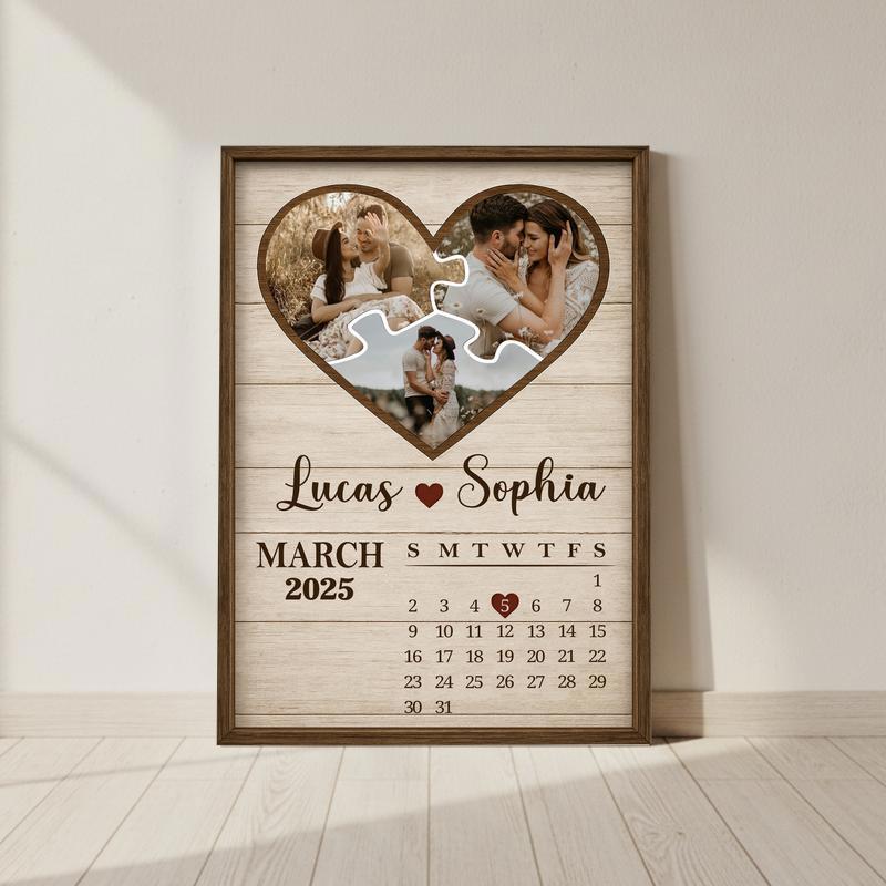 Milestone Heart Calendar Personalized Couple Photo Gift Canvas - Personalize Wall Art