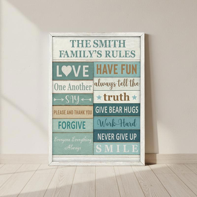 Personalized Coastal Rustic Farmhouse Family Rules Canvas - Personalize Wall Art