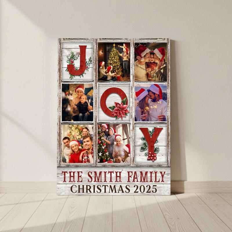 Personalized Family JOY Photo Canvas - Christmas Gift For Parents - Personalize Wall Art