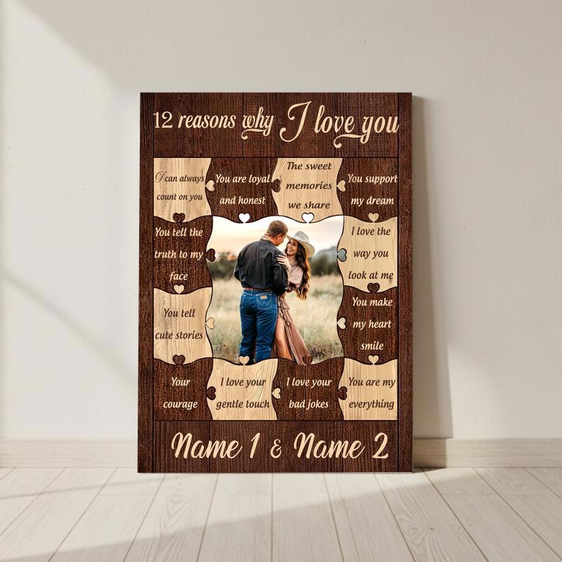 12 Reasons Why I Love You Canvas - Custom Couple Valentine Gift - Personalize Wall Art