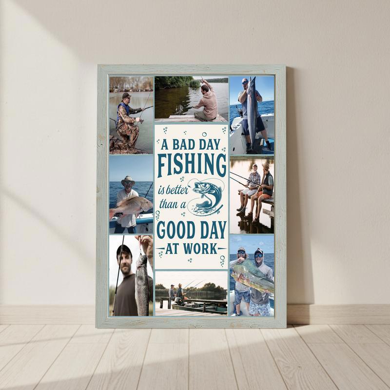 Rustic Coastal Custom Fishing Photo & Inspirational Quote Canvas - Personalize Wall Art