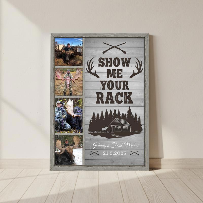 'Show Me Your Rack' Funny Personalized Moose Hunter Gift Canvas - Personalize Wall Art