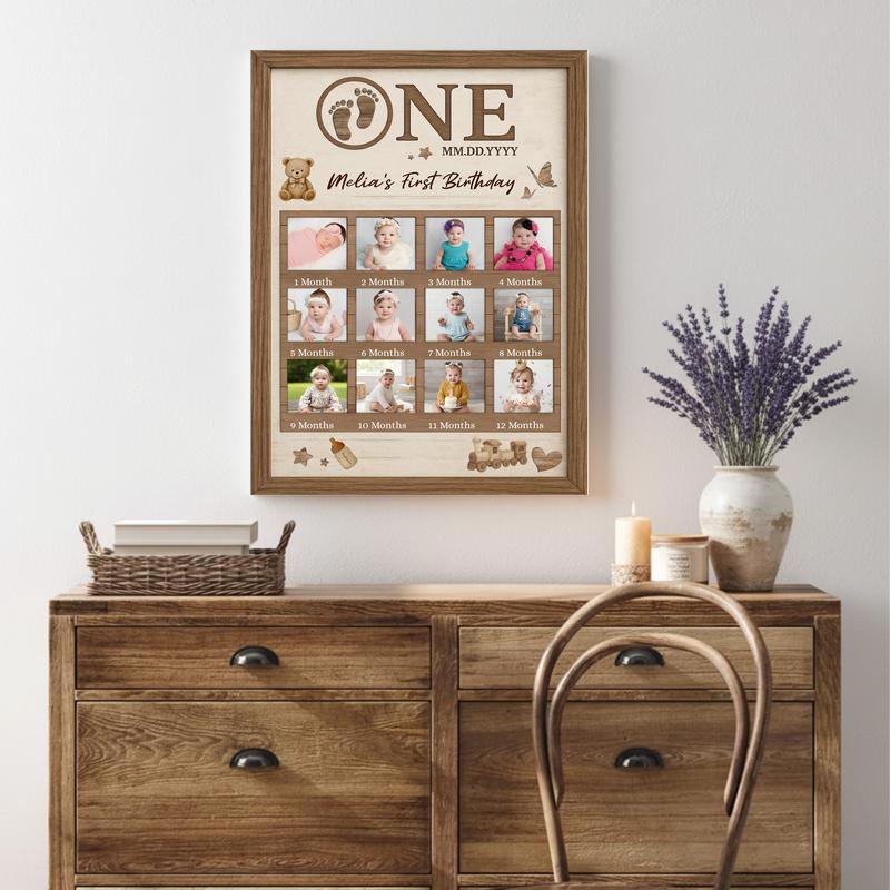 Baby Milestone 1st Birthday Gift - Custom Photo Collage Canvas