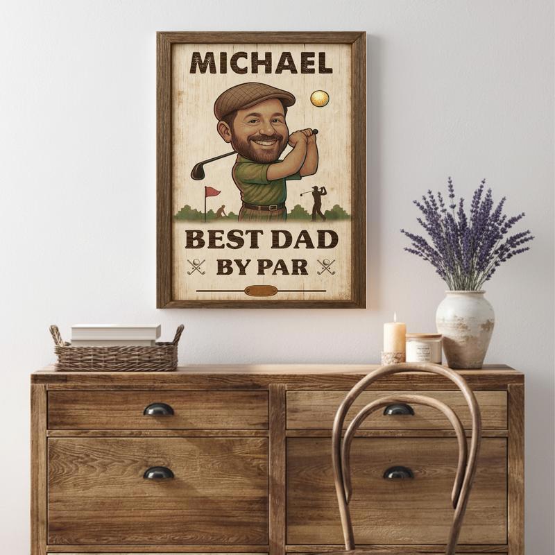 "Best Dad By Par" Custom Golf Portrait Gift Canvas