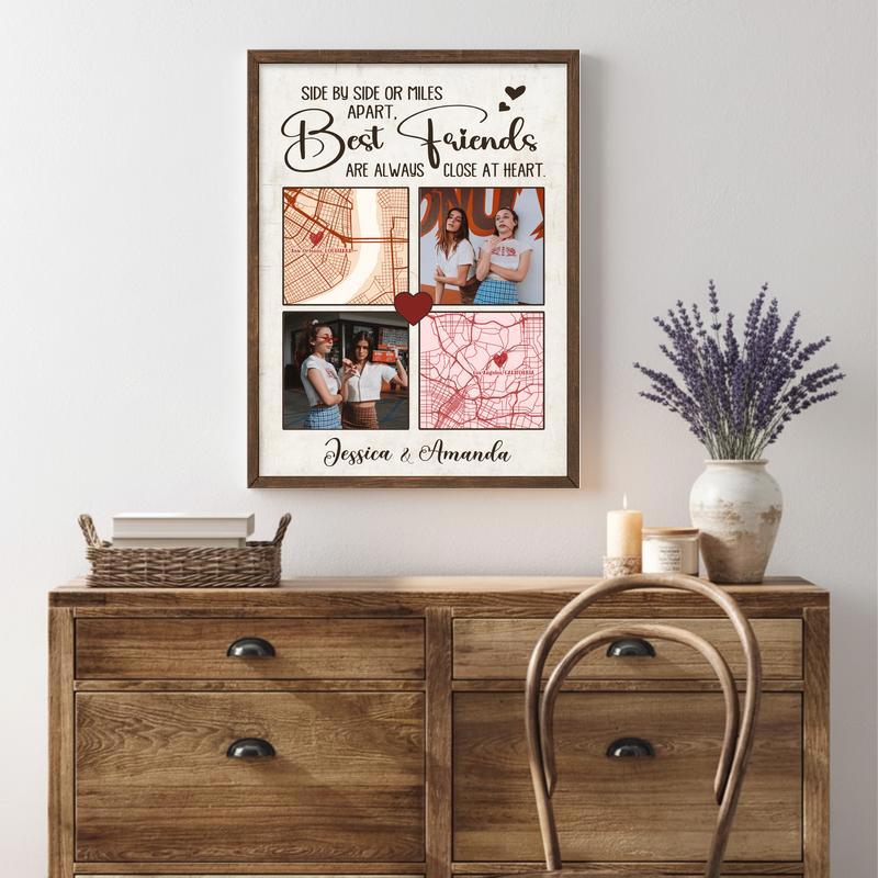 Connecting Hearts Best Friend Long Distance Map Photo Canvas