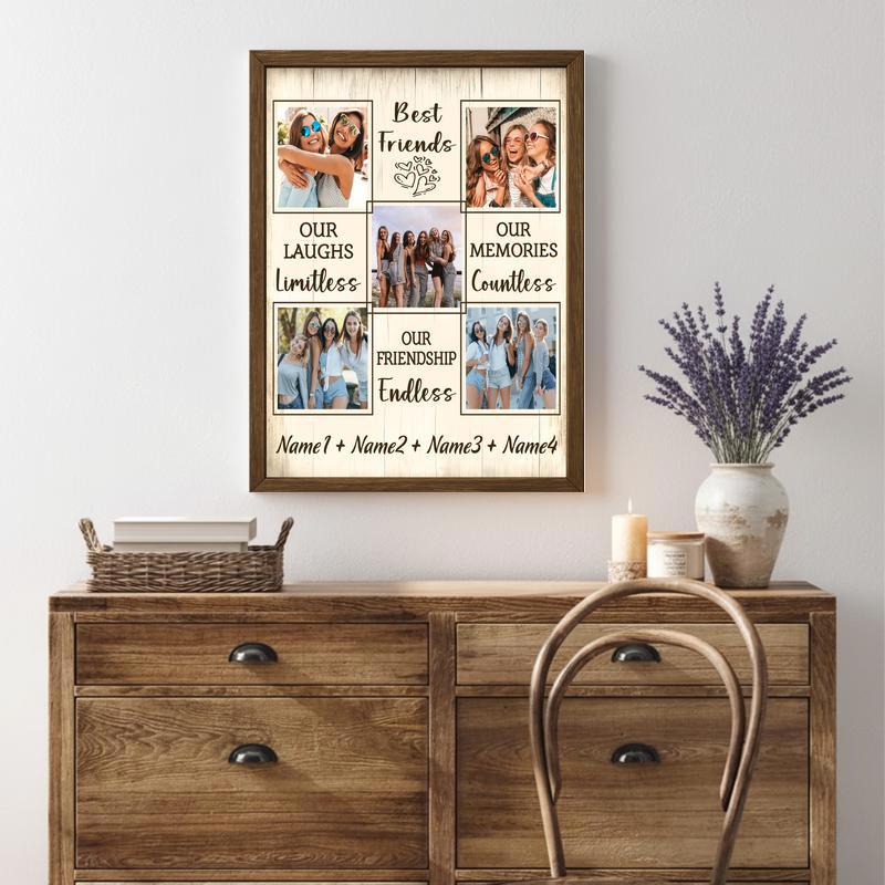 Custom Best Friend Photo Collage Canvas - Rustic Keepsake Gift