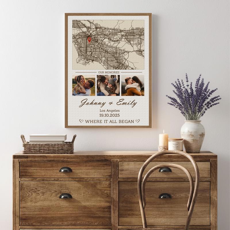 Custom Our First Location Map Canvas - Where Our Love Story Began
