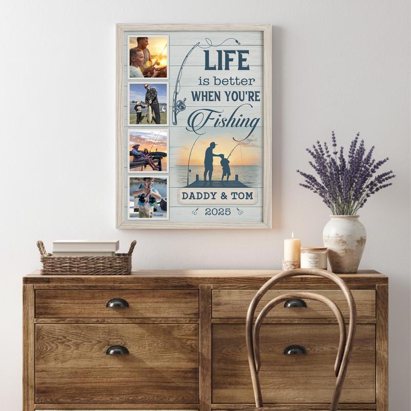 Dad & Son Fishing Photo Collage Farmhouse Personalized Canvas