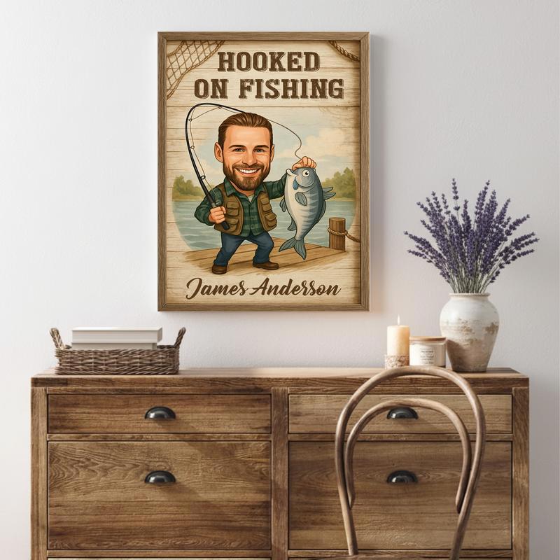 Funny Gift For Dad - Custom Fisherman Caricature Cartoon Canvas