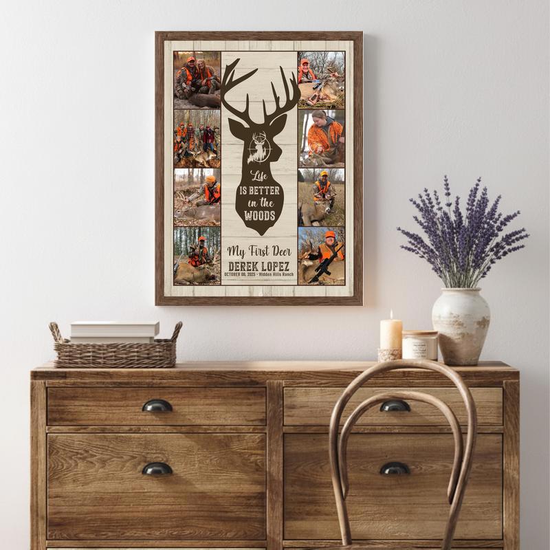 Life Is Better In The Woods - Deer Hunting Photo Collage Canvas
