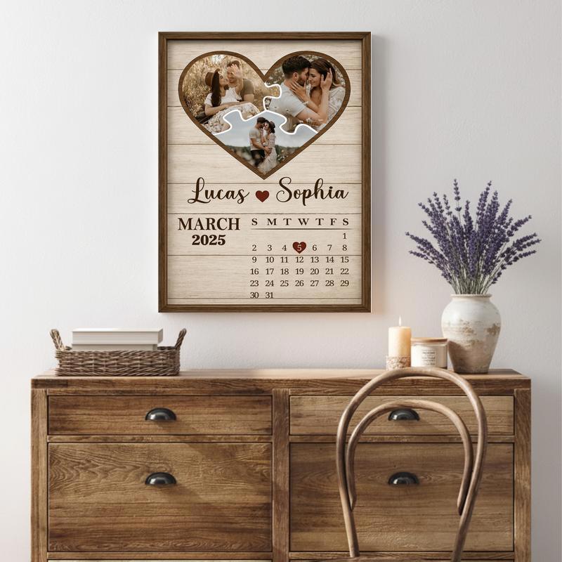 Milestone Heart Calendar Personalized Couple Photo Gift Canvas