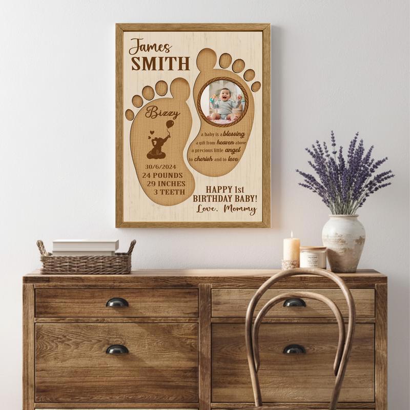 Newborn Keepsake Canvas - Baby Footprint & 1st Birthday Stats