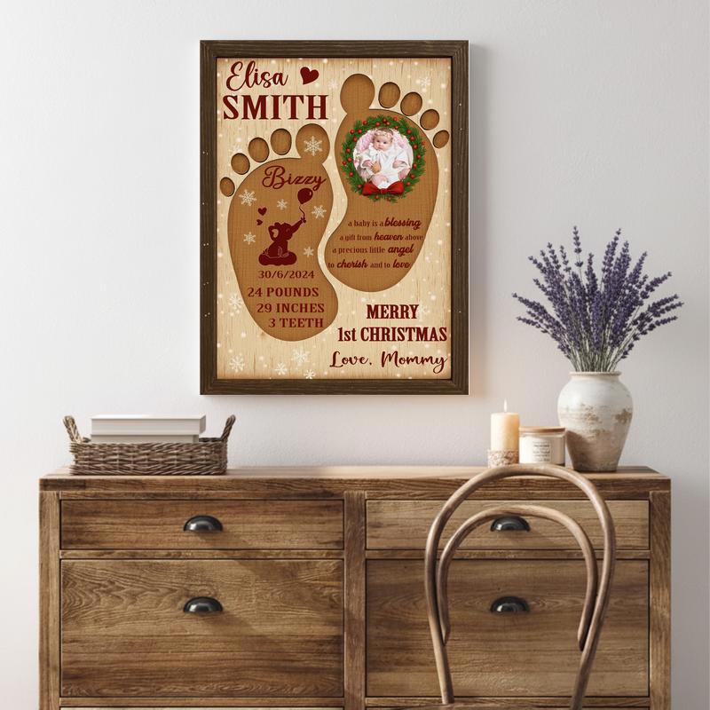 Personalized Baby's First Christmas Footprint Keepsake Canvas