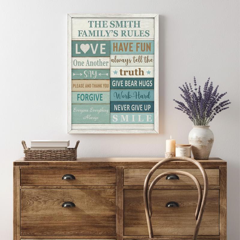 Personalized Coastal Rustic Farmhouse Family Rules Canvas