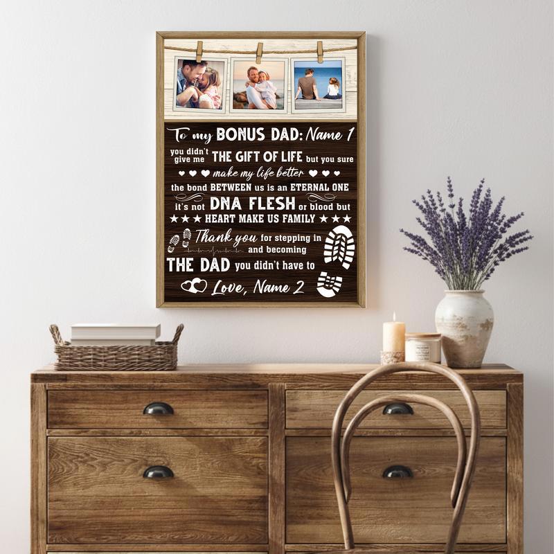 The Best Bonus Dad - Personalized Rustic Farmhouse Canvas