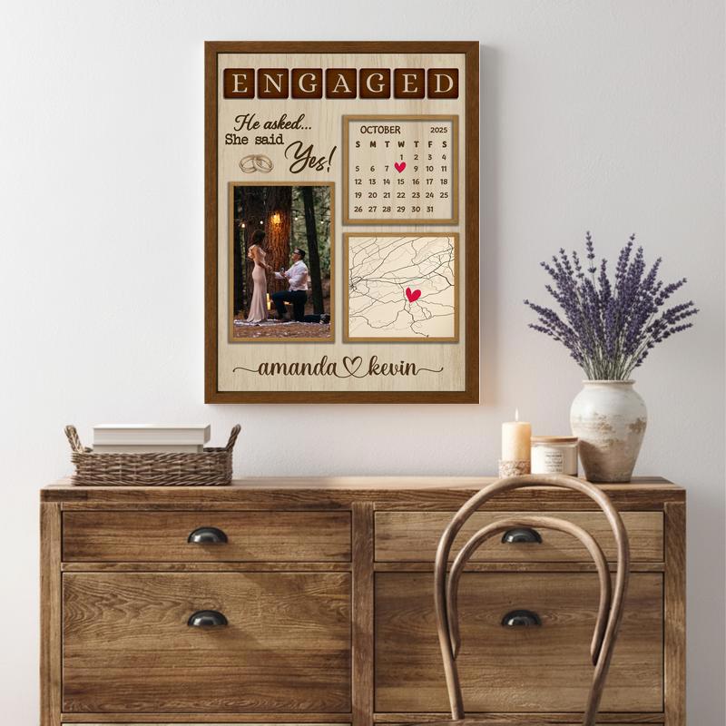 Where We Said Yes - Personalized Map & Calendar Print Canvas