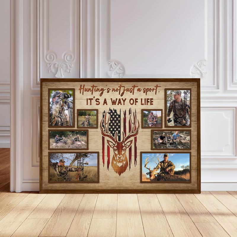 American Flag Deer Photo Collage - Personalized Hunting Canvas - Personalize Wall Art