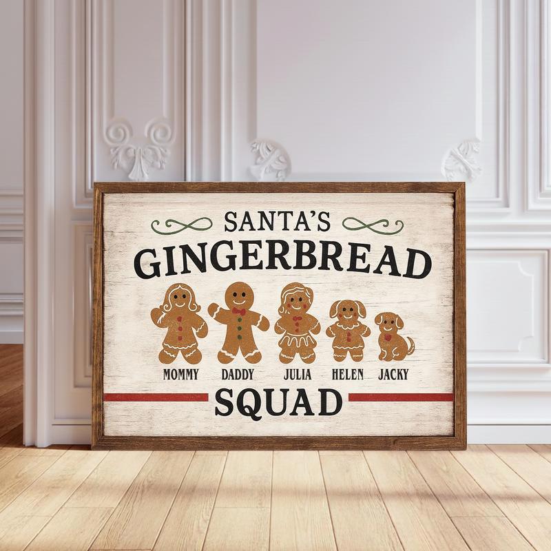Christmas Gingerbread Family Canvas - Personalized Name & Cookie - Personalize Wall Art