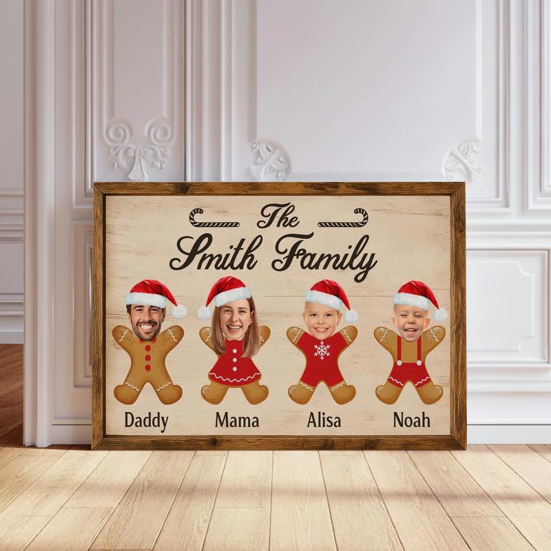 Custom Family Gingerbread Canvas - Adorable Xmas Keepsake Gift - Personalize Wall Art