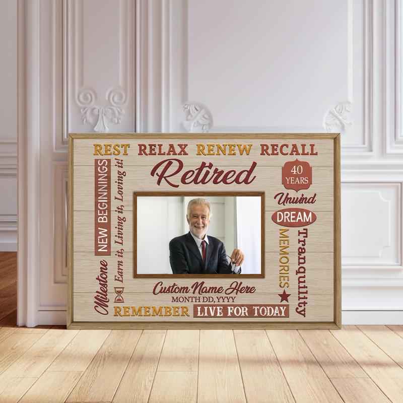 Custom Retirement Photo Canvas - Rustic Happy Gift For Retirees - Personalize Wall Art