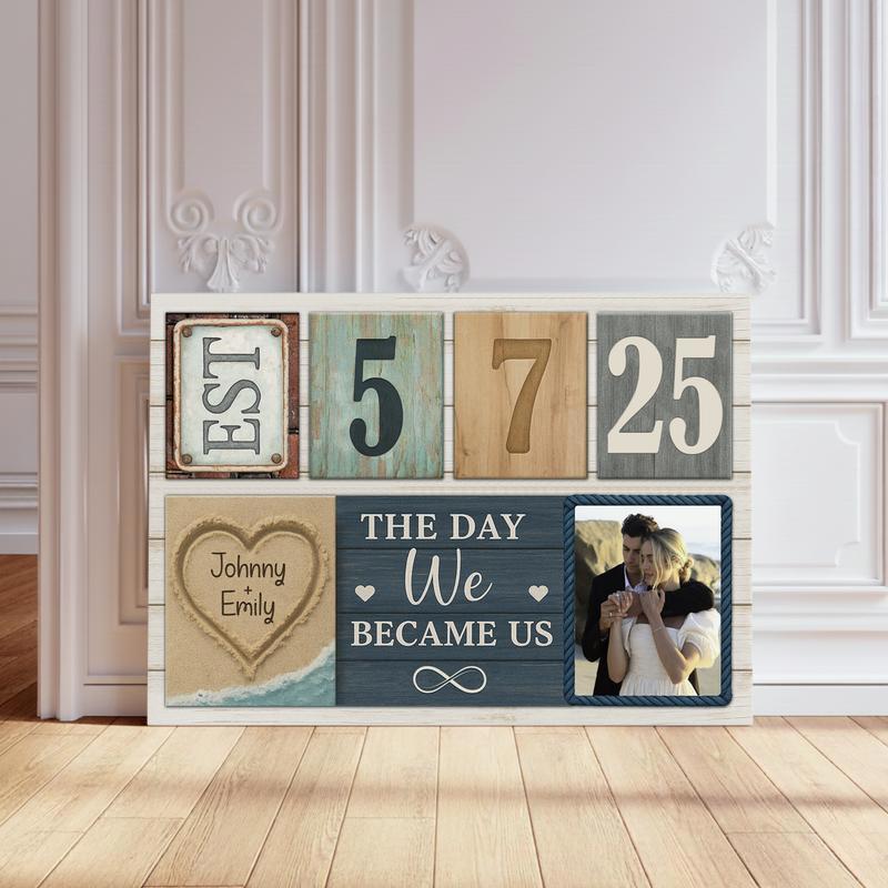 Established Year Photo Keepsake - Custom Couple Milestone Canvas - Personalize Wall Art