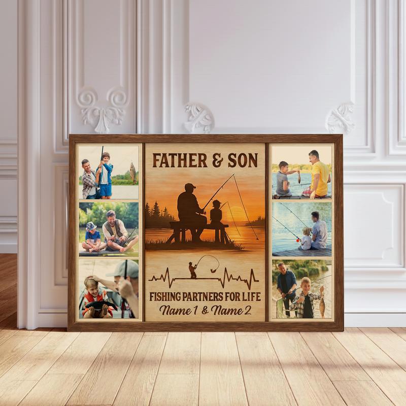 Father & Son Fishing Keepsake Canvas - Custom Photo Collage Gift - Personalize Wall Art