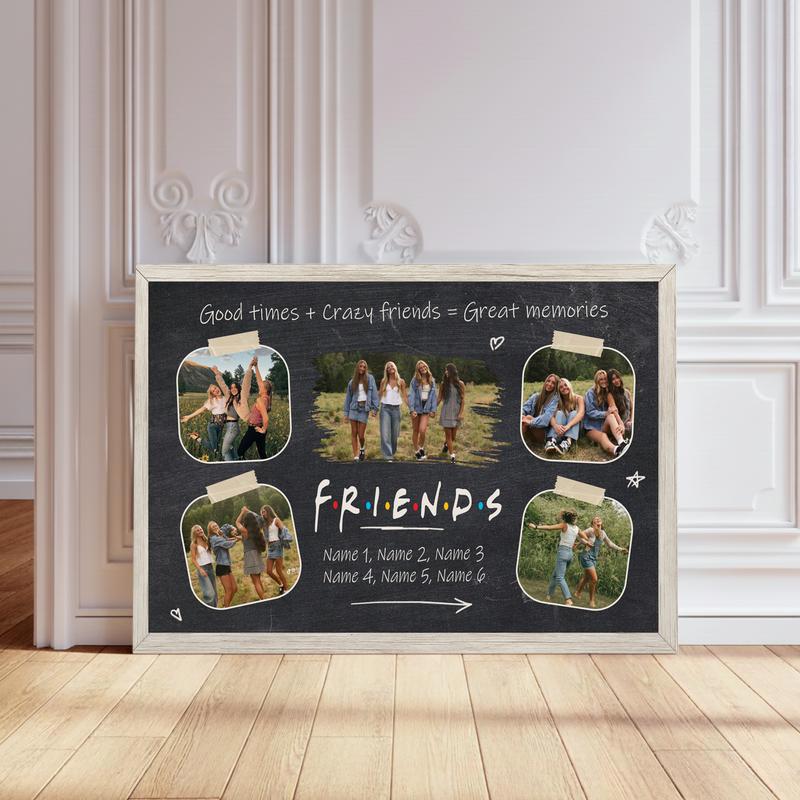 Forever Friends - Rustic Polaroid Collage Personalized Canvas - Personalize Wall Art