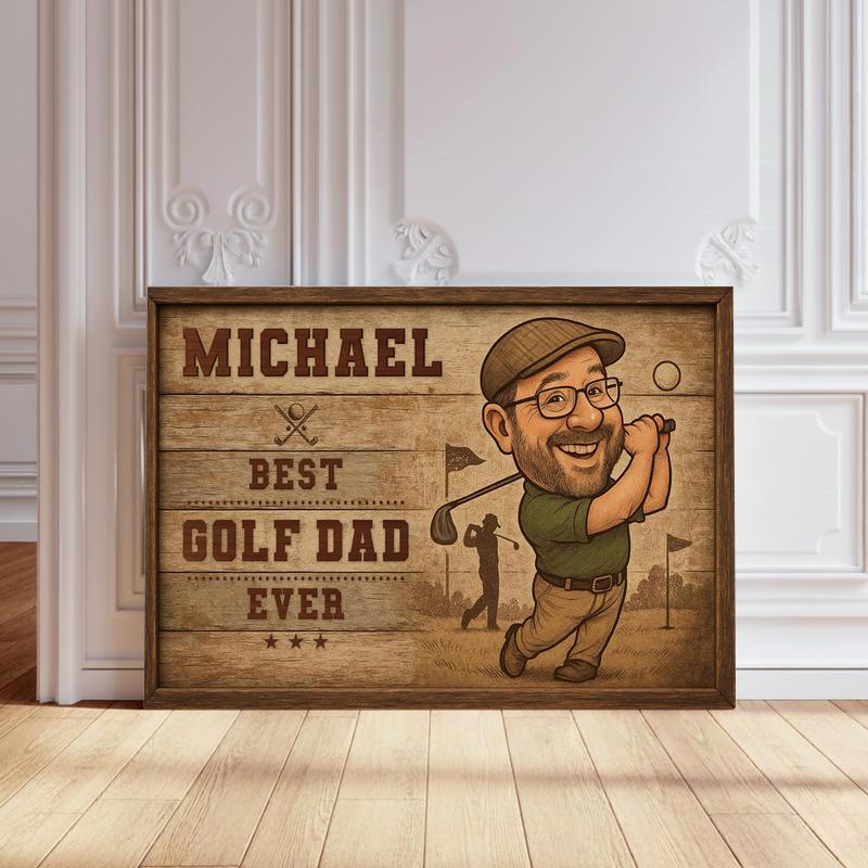 Funny Gift For Dad - Custom Golf Dad Caricature Portrait Canvas - Personalize Wall Art
