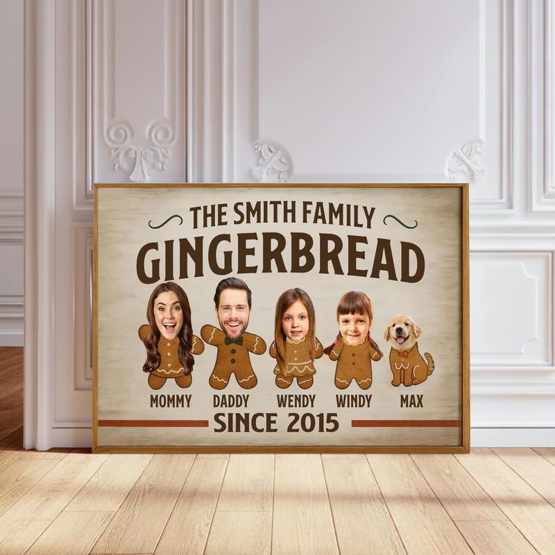 Gingerbread Family Christmas Photo Canvas - Funny Holiday Gift - Personalize Wall Art