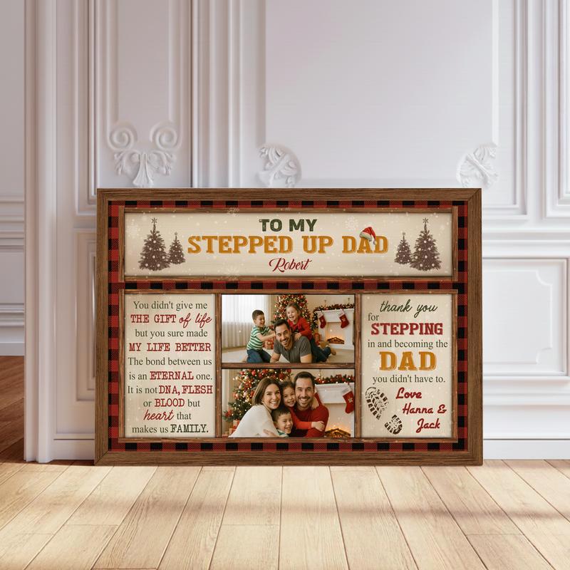 Love You Stepped-Up Dad Personalized Christmas Portrait Canvas - Personalize Wall Art