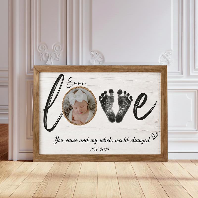 Newborn Footprint Canvas - Custom Birth Stats Nursery Keepsake - Personalize Wall Art