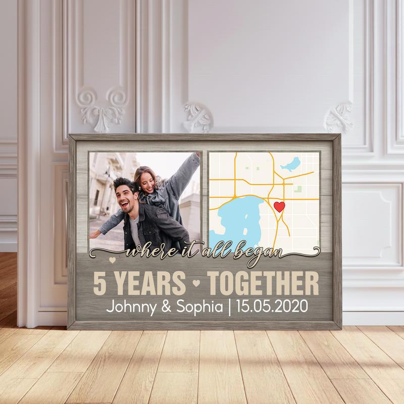 Our Journey Starts Here - Personalized Anniversary Map Gift Canvas - Personalize Wall Art