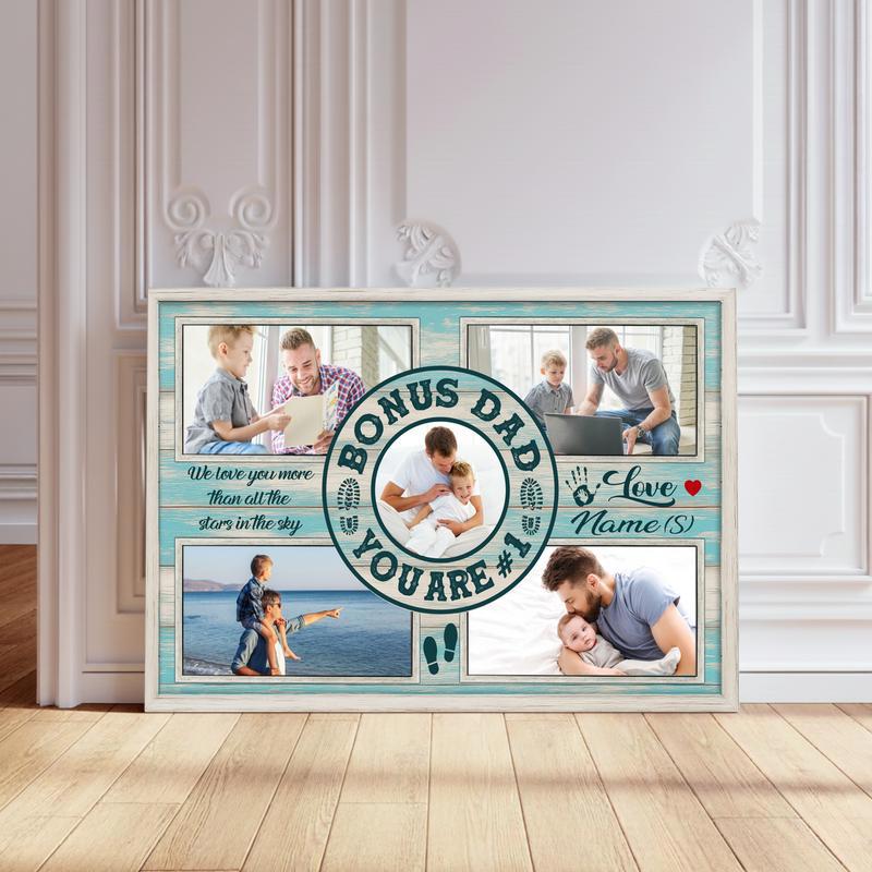 Personalized Bonus Dad Photo Collage Canvas - Father's Day Gift - Personalize Wall Art