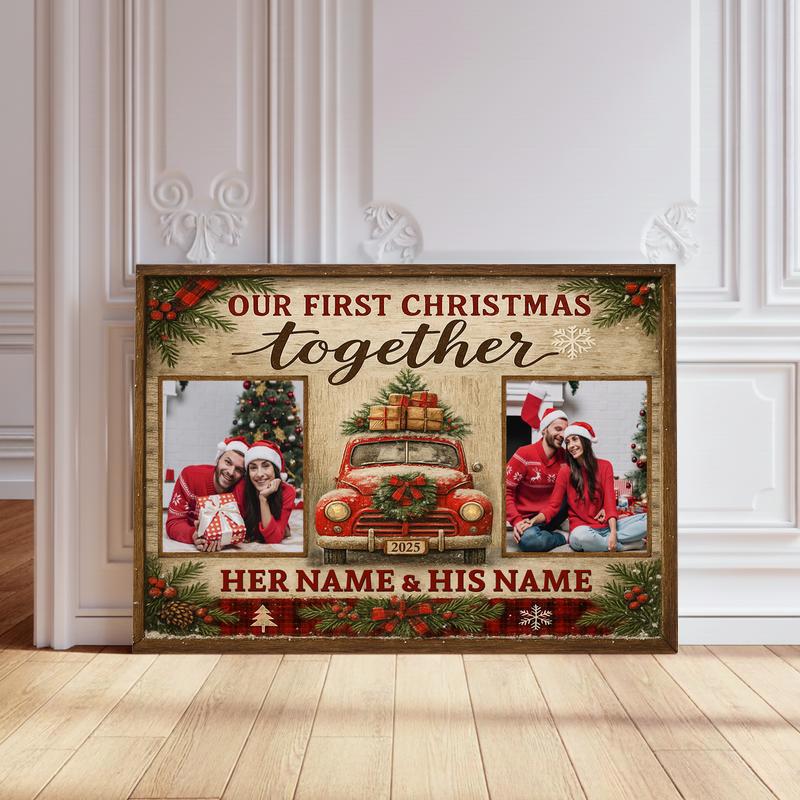 Personalized First Christmas Together Photo For Couples Canvas - Personalize Wall Art