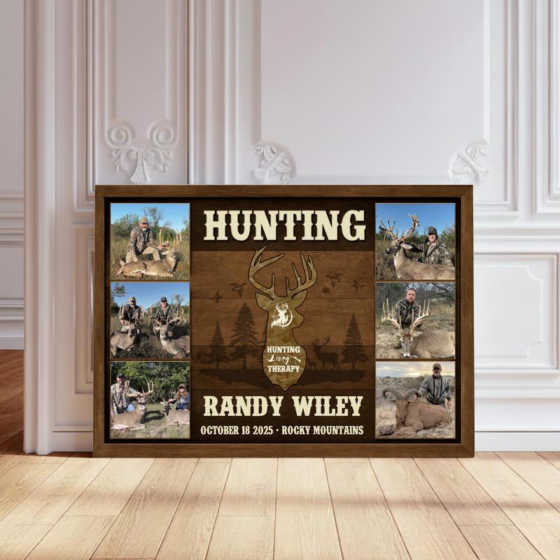 Personalized Hunting Is My Therapy Deer Photo Collage Canvas - Personalize Wall Art