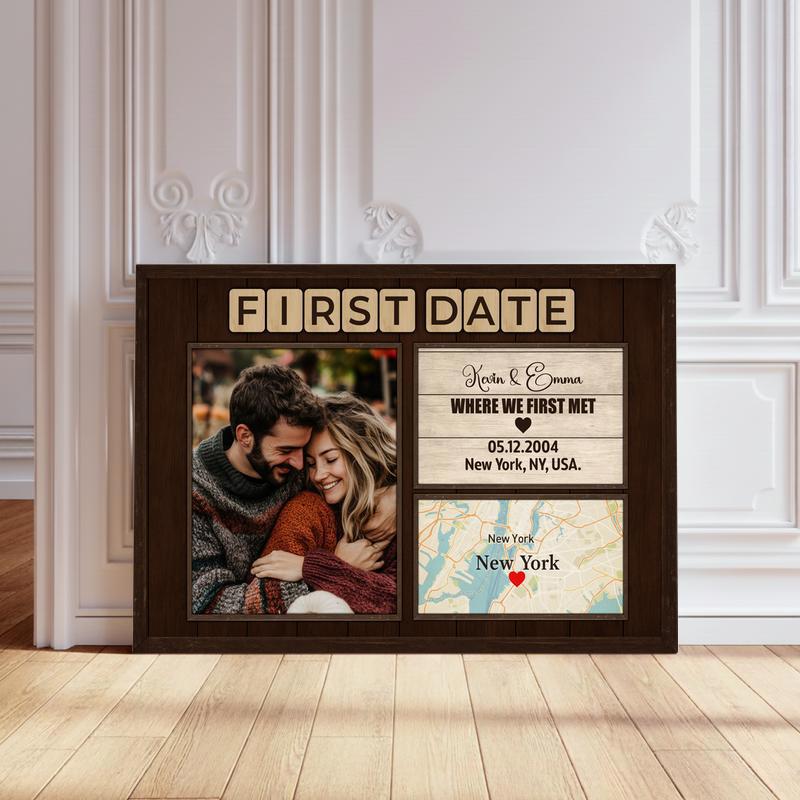 Rustic Personalized Couple Gift - Where We First Met Map Canvas - Personalize Wall Art