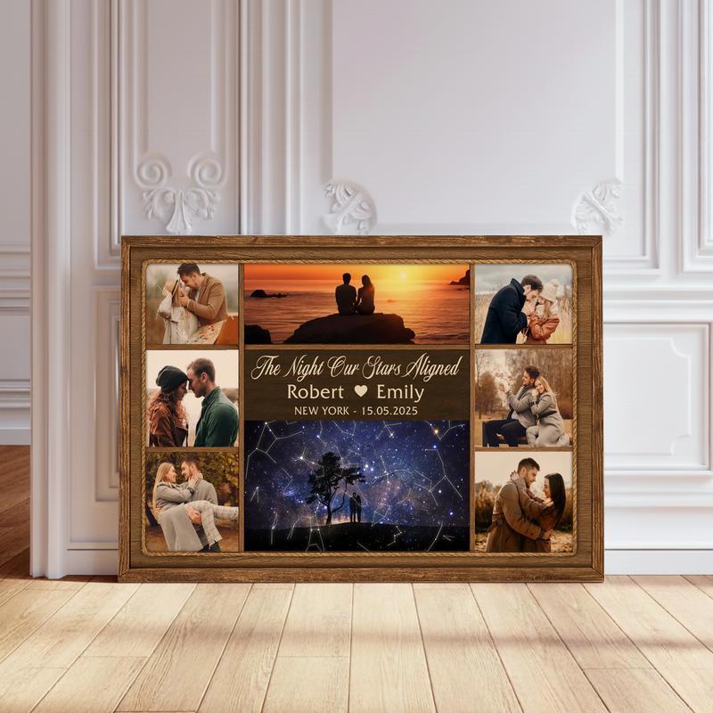 Star Map & Photo Collage Canvas - Anniversary Night Sky Gift - Personalize Wall Art