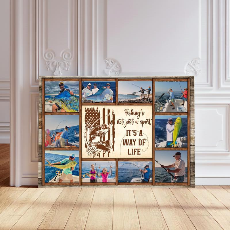 Unique Keepsake Canvas For Fishermen - Rustic Photo Collage Gift - Personalize Wall Art