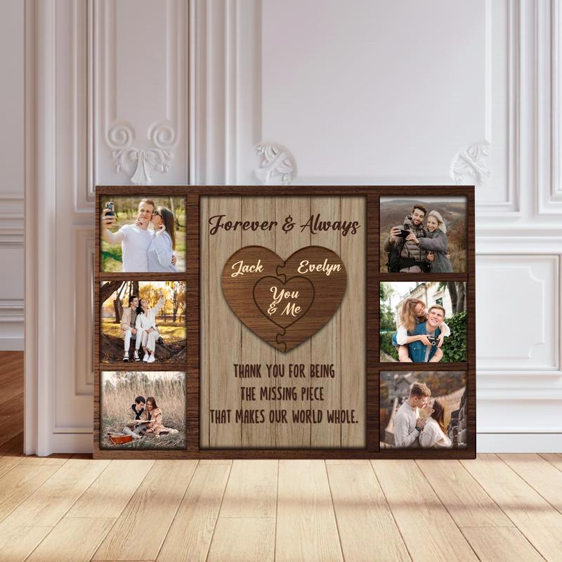 Valentine Gift - Personalized Couple Puzzle Photo Collage Canvas - Personalize Wall Art