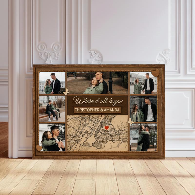 Where Our Story Began Personalized Map Photo Collage Canvas - Personalize Wall Art