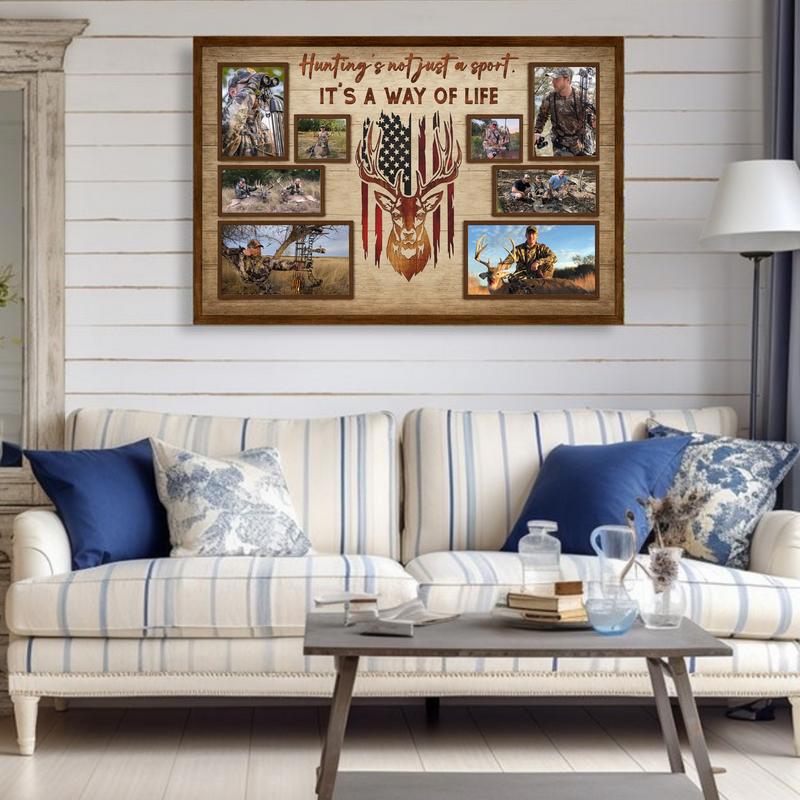 American Flag Deer Photo Collage - Personalized Hunting Canvas