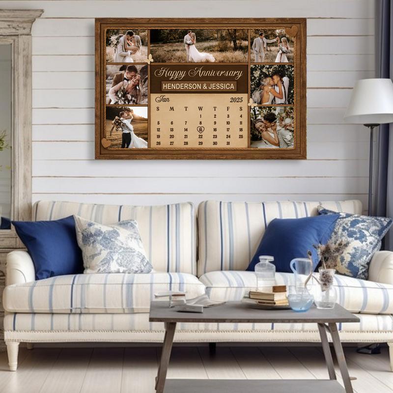 Cherished Anniversary Date Photo Collage Rustic Calendar Canvas