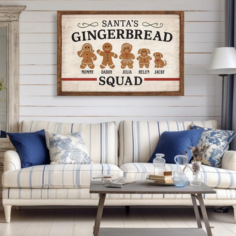 Christmas Gingerbread Family Canvas - Personalized Name & Cookie