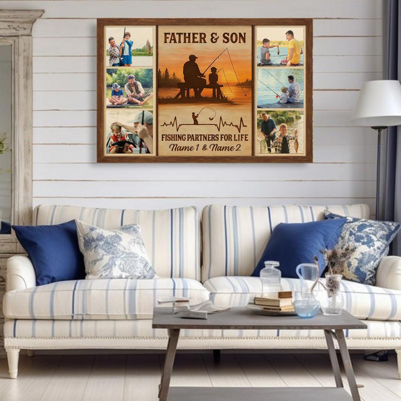 Father & Son Fishing Keepsake Canvas - Custom Photo Collage Gift