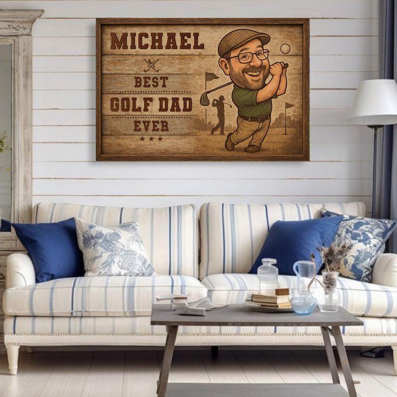 Funny Gift For Dad - Custom Golf Dad Caricature Portrait Canvas