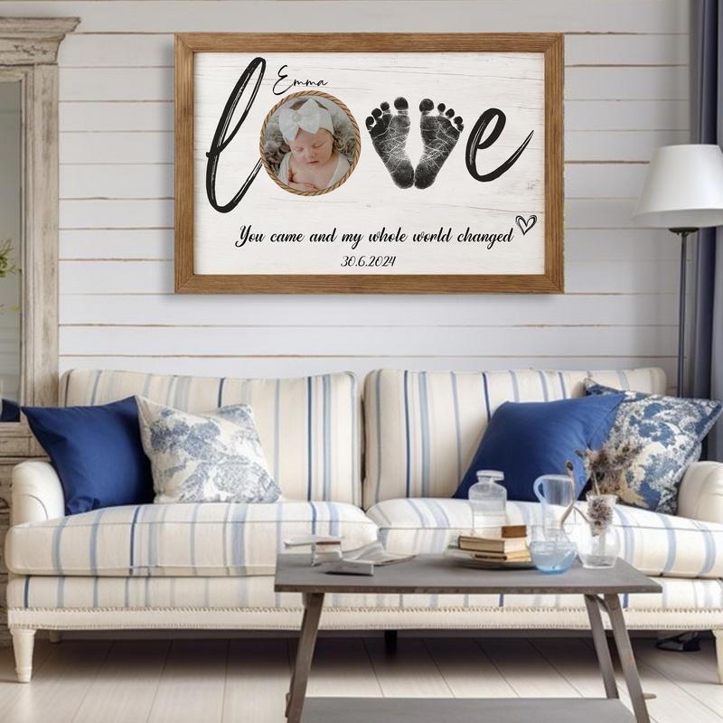 Newborn Footprint Canvas - Custom Birth Stats Nursery Keepsake