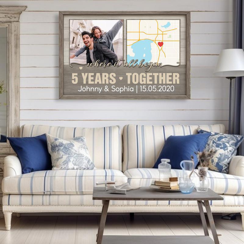 Our Journey Starts Here - Personalized Anniversary Map Gift Canvas