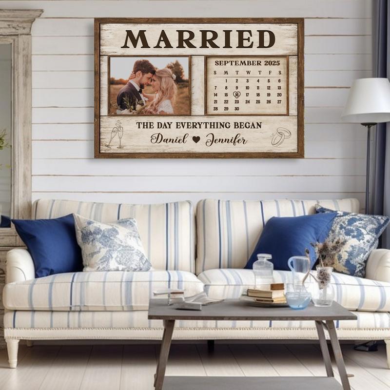 "Our Story Began" Personalized Rustic Wedding Date Canvas