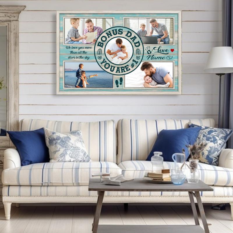 Personalized Bonus Dad Photo Collage Canvas - Father's Day Gift