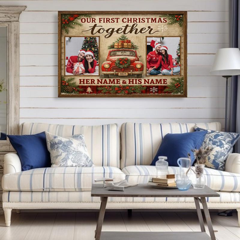 Personalized First Christmas Together Photo For Couples Canvas